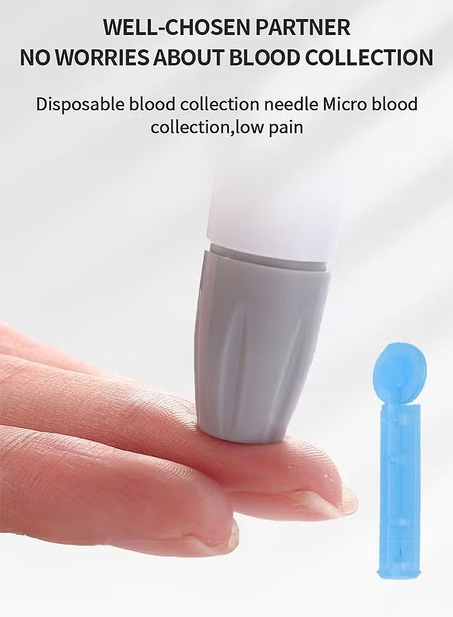 ريماكس تتضمن مجموعة اختبار نسبة السكر في الدم 50 إبرة وخز، و50 شريط اختبار، و50 مسحة كحولية، وجهاز وخز واحد، وجهاز قياس نسبة السكر في الدم. مجموعة مراقبة نسبة السكر في الدم المنزلية، لا تتطلب ترميزًا. مجموعة اختبار مرض السكري - Image 4